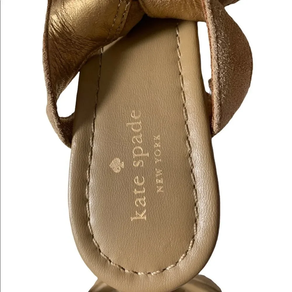 KATE SPADE New York Farryn Beige Gold Suede Geometric Wedge Espadrilles